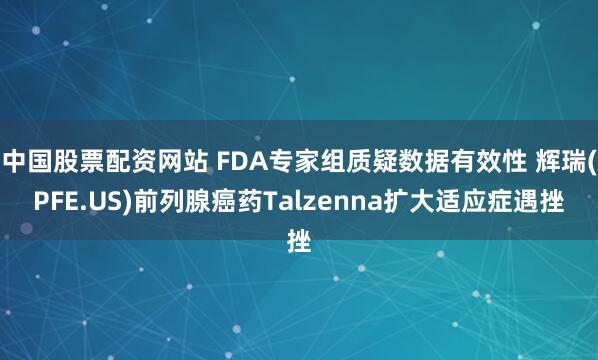 中国股票配资网站 FDA专家组质疑数据有效性 辉瑞(PFE.US)前列腺癌药Talzenna扩大适应症遇挫