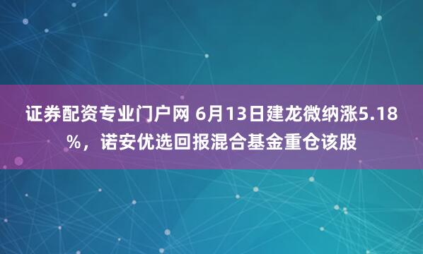 证券配资专业门户网 6月13日建龙微纳涨5.18%，诺安优选回报混合基金重仓该股
